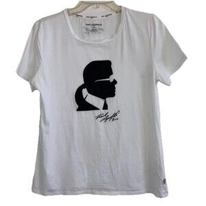 KARL LAGERFELD sz M Profile Silhouette White Cotton Stretch Short Sleeve T Shirt